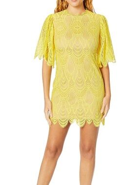 Dress the Population Women's Toni Lace Flutter Sleeve Short Mini Shift Dress